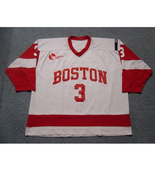 Custom NCAA 2001-02 Boston University Terriers BU 3 Ryan Whitney Hockey Jersey Home White